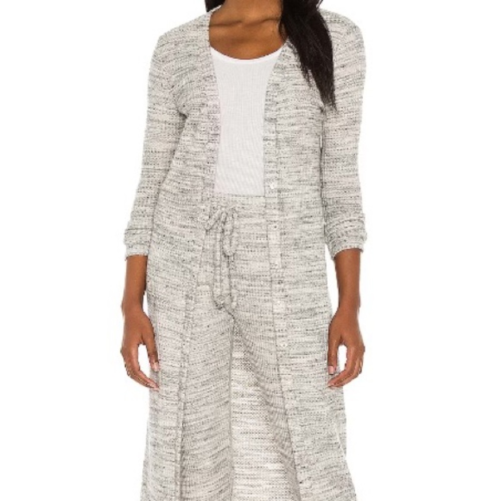 Beyond Yoga Your Line Waffle Duster Long Cardigan Heathered Cream Gray